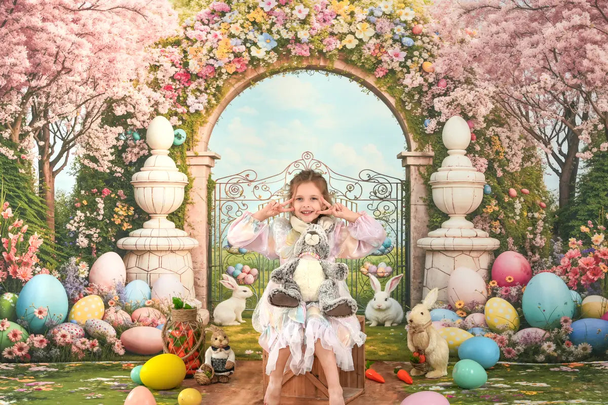 Kate Easter Bunny Colorful Eggs Flowers Arch Backdrop Designed by Chain Photography