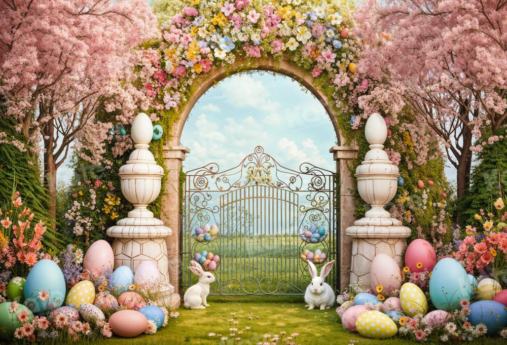 Kate Easter Bunny Colorful Eggs Flowers Arch Backdrop Designed by Chain Photography