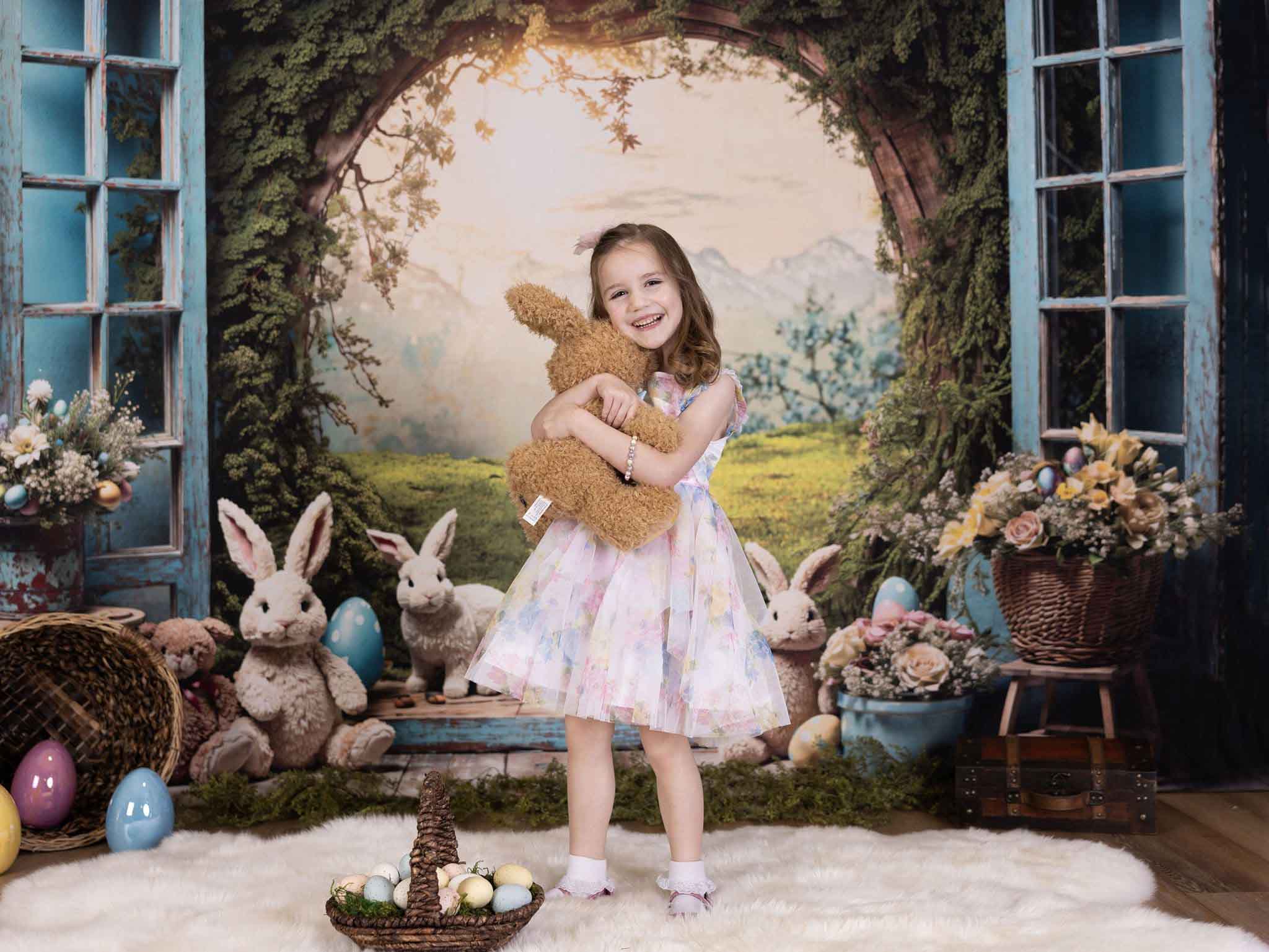 Kate Easter Bunny Hole View Alice in Wonderland Style Backdrop for Storybook-themed Photoshoots