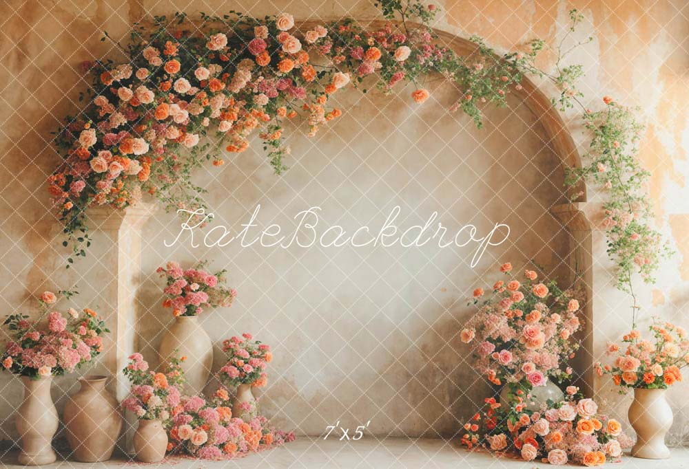 Kate Spring Pink and Orange Flowers Arch Wall Backdrop Designed by Emetselch