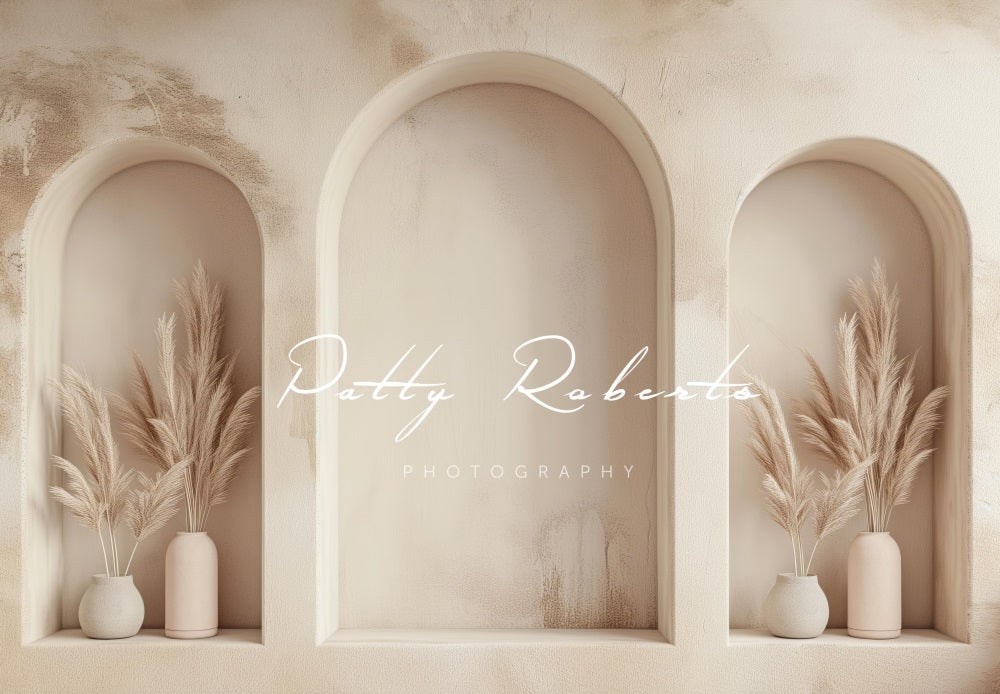 Kate Boho Neutral Pampas Grass Beige Arch Wall Backdrop Designed by Patty Robert