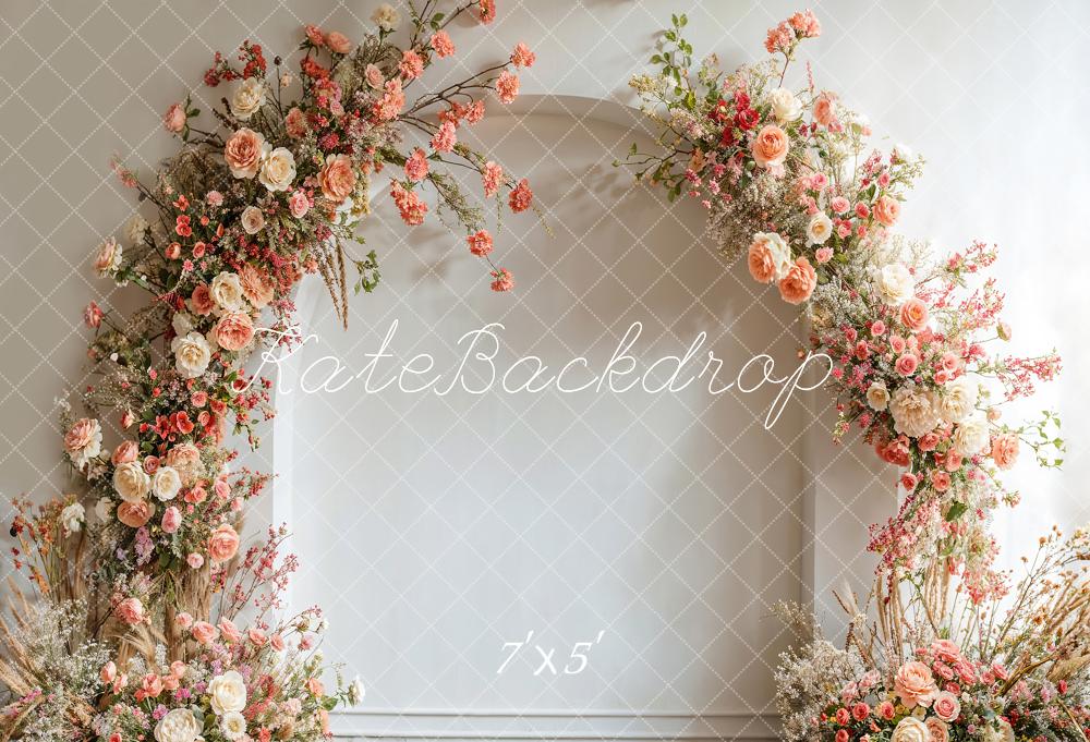 Kate Spring Wedding White Arch Pink Floral Garland Backdrop Designed by Emetselch