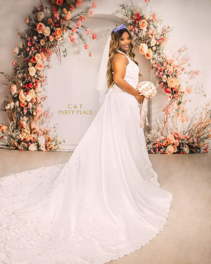 Kate Spring Wedding White Arch Pink Floral Garland Backdrop Designed by Emetselch