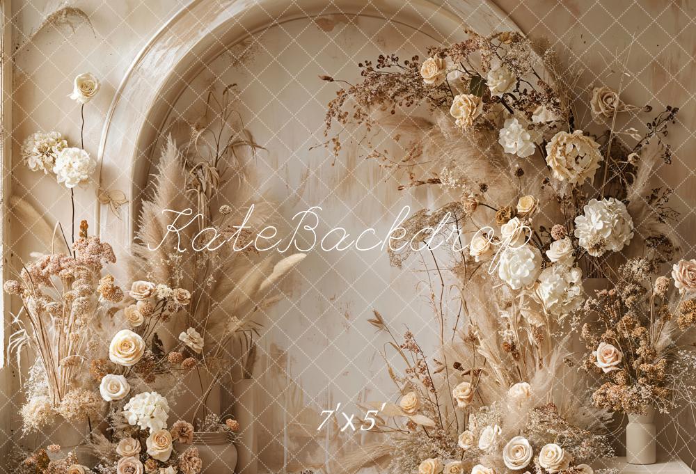 Kate Boho Light Beige Reed Floral Arched Wall Backdrop Designed by Emetselch