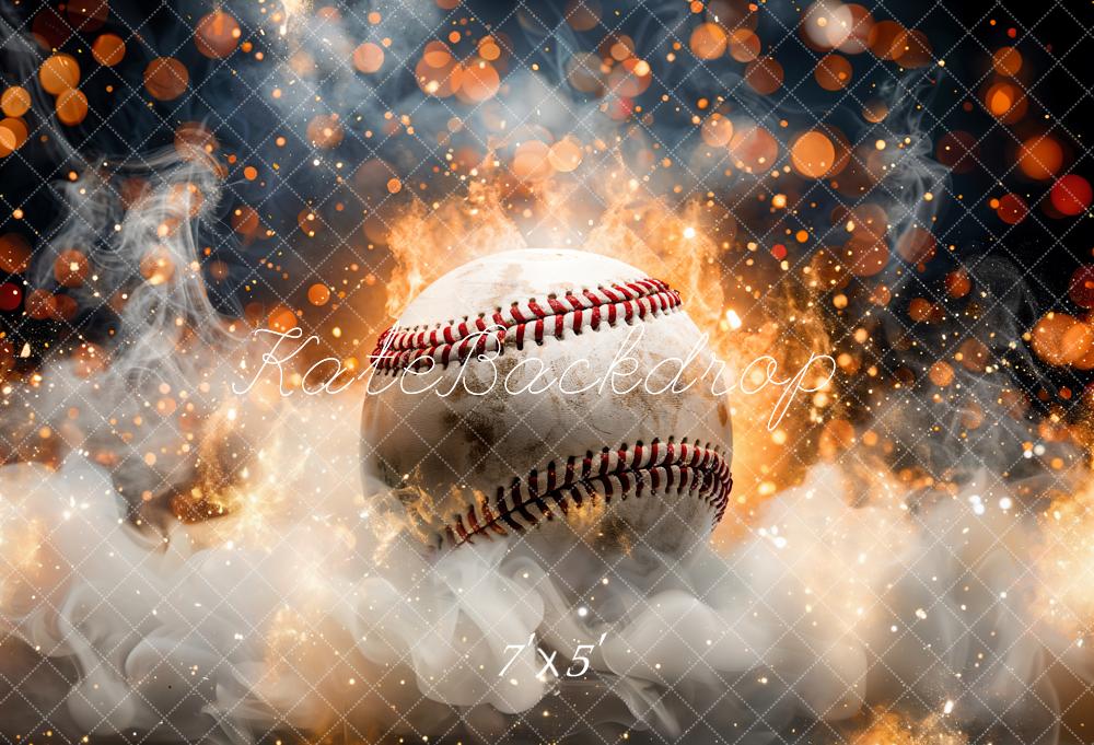 Kate Bokeh Sport Hot Fire White Smoke Burning Baseball Backdrop Designed by GQ