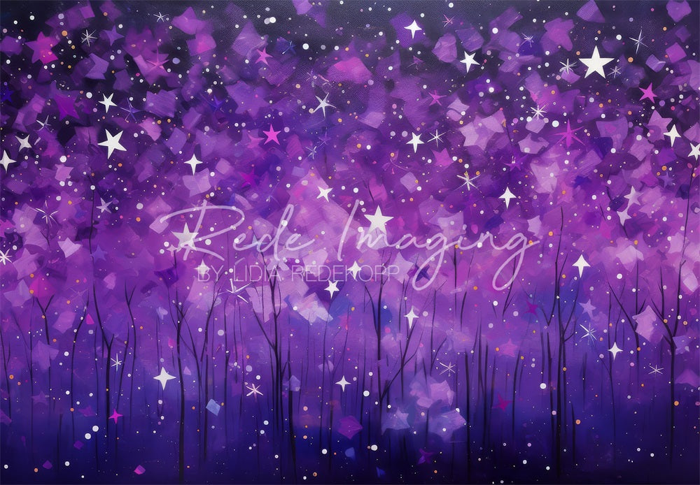Kate Fine Art Painted Dark Purple Bokeh Sparkling Star Forest Backdrop Designed by Lidia Redekopp