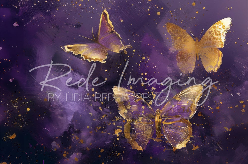 Kate Fine Art Purple Gold Painting Butterfly Backdrop Designed by Lidia Redekopp