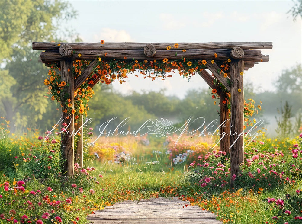 Kate Summer Outdoor Forest Colorful Flower Dark Brown Trellis Backdrop Designed by Laura Bybee
