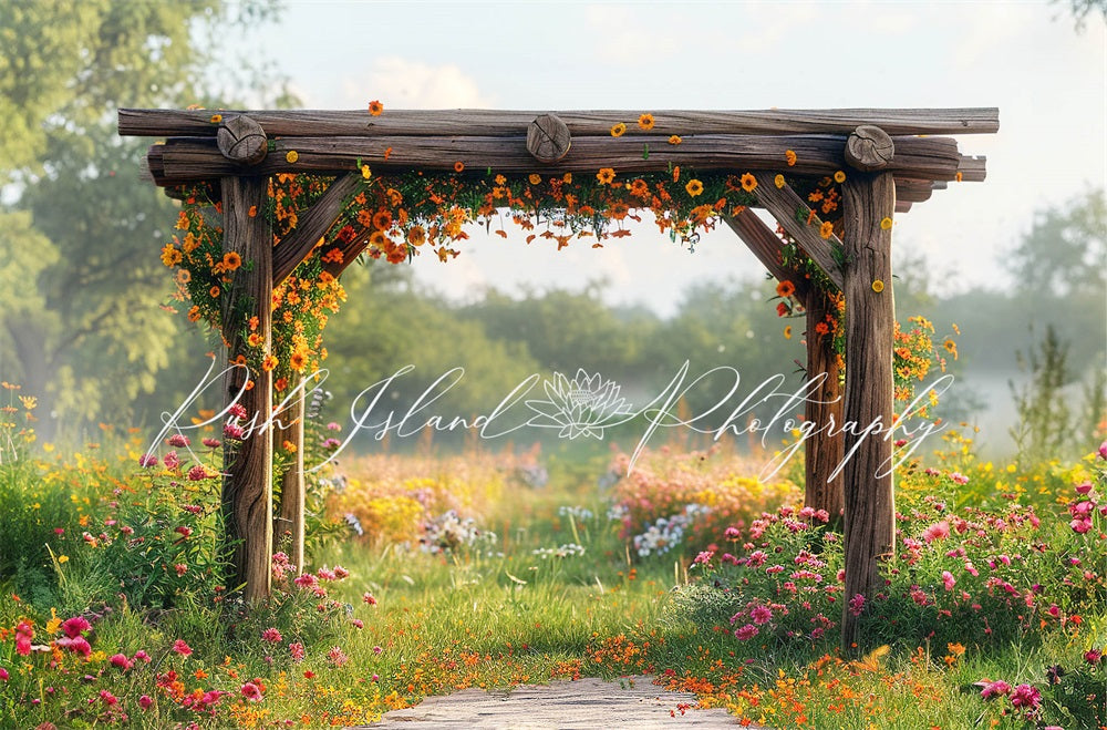 Kate Summer Outdoor Forest Colorful Flower Dark Brown Trellis Backdrop Designed by Laura Bybee