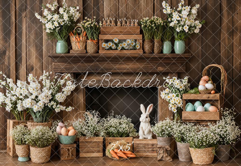 Kate Easter Bunny Eggs Floral Wreath Fireplace Backdrop Designed by Emetselch