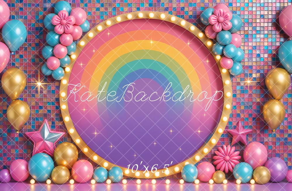 Kate Birthday Roller Girl Colorful Rainbow Balloons Backdrop Designed by Ashley Paul