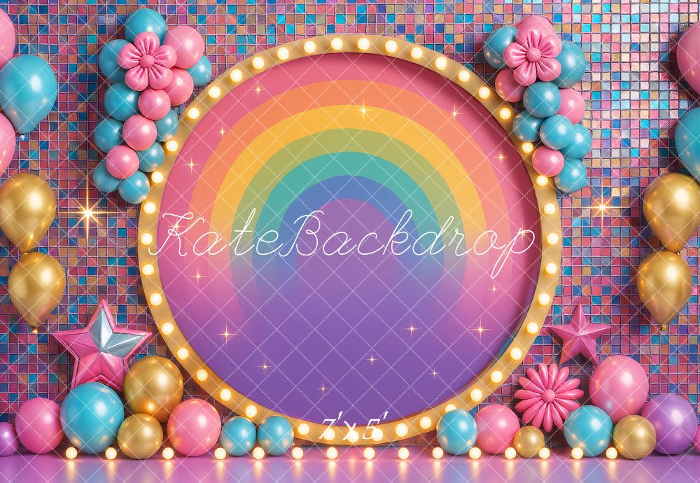 Kate Birthday Roller Girl Colorful Rainbow Balloons Backdrop Designed by Ashley Paul