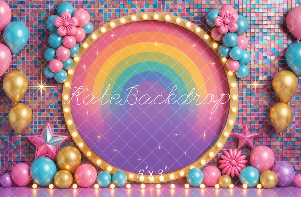 Kate Birthday Roller Girl Colorful Rainbow Balloons Backdrop Designed by Ashley Paul