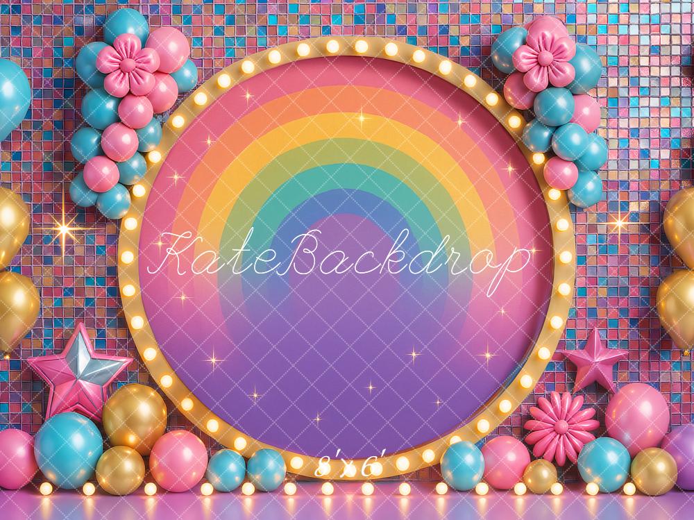 Kate Birthday Roller Girl Colorful Rainbow Balloons Backdrop Designed by Ashley Paul