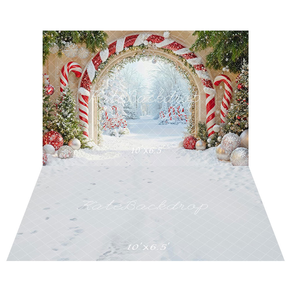 SALE Kate Christmas Candy Cane Arch Wonderland Backdrop+White Snow Floor Backdrop