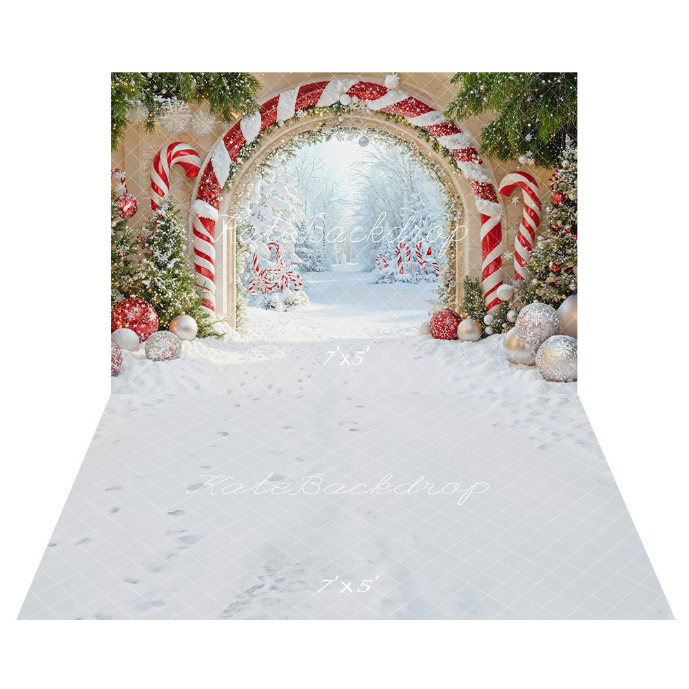 SALE Kate Christmas Candy Cane Arch Wonderland Backdrop+White Snow Floor Backdrop