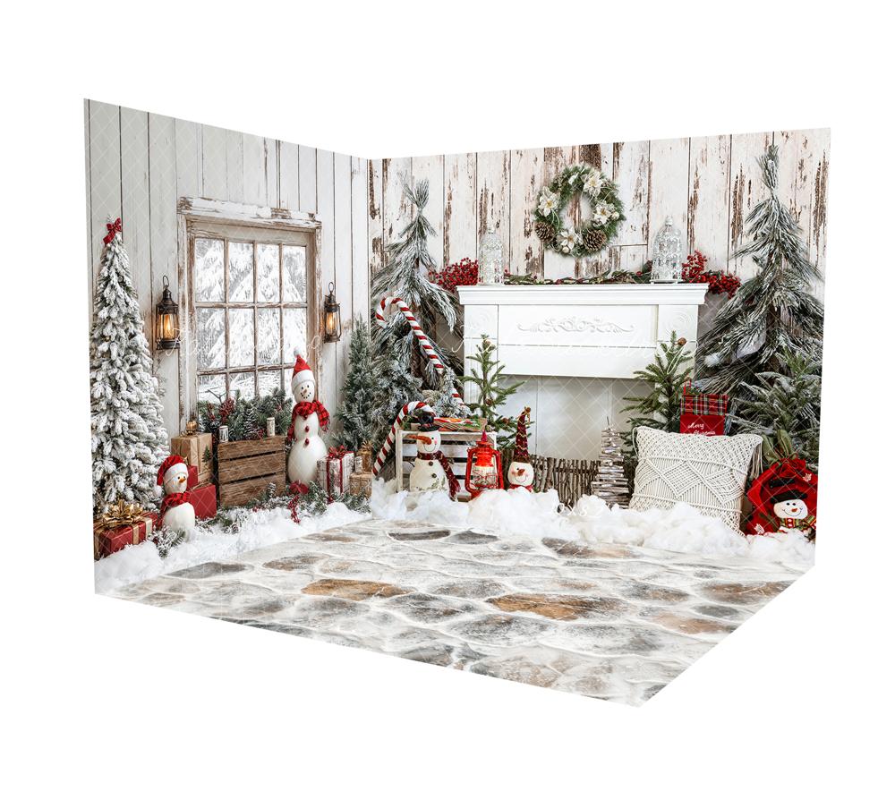 Kate Christmas Fireplace Tree Oak Wood Room Set