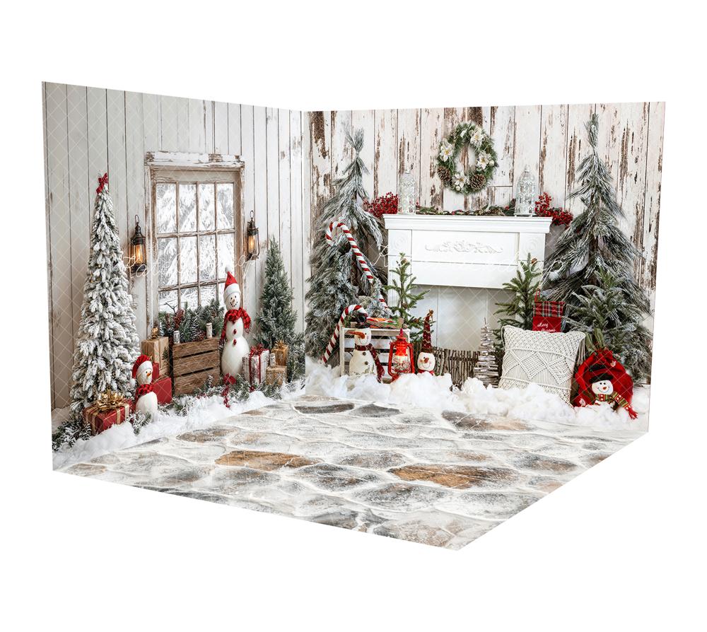Kate Christmas Fireplace Tree Oak Wood Room Set