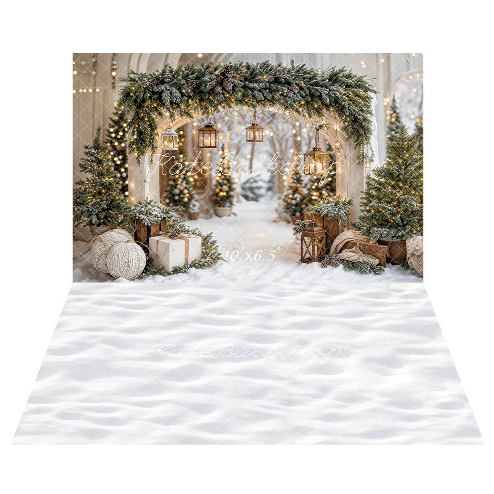 Kate Christmas Arch Garland Snow Trees Backdrop+Winter Snow Floor Backdrop