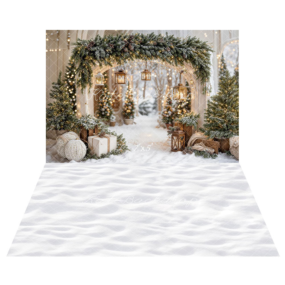 Kate Christmas Arch Garland Snow Trees Backdrop+Winter Snow Floor Backdrop