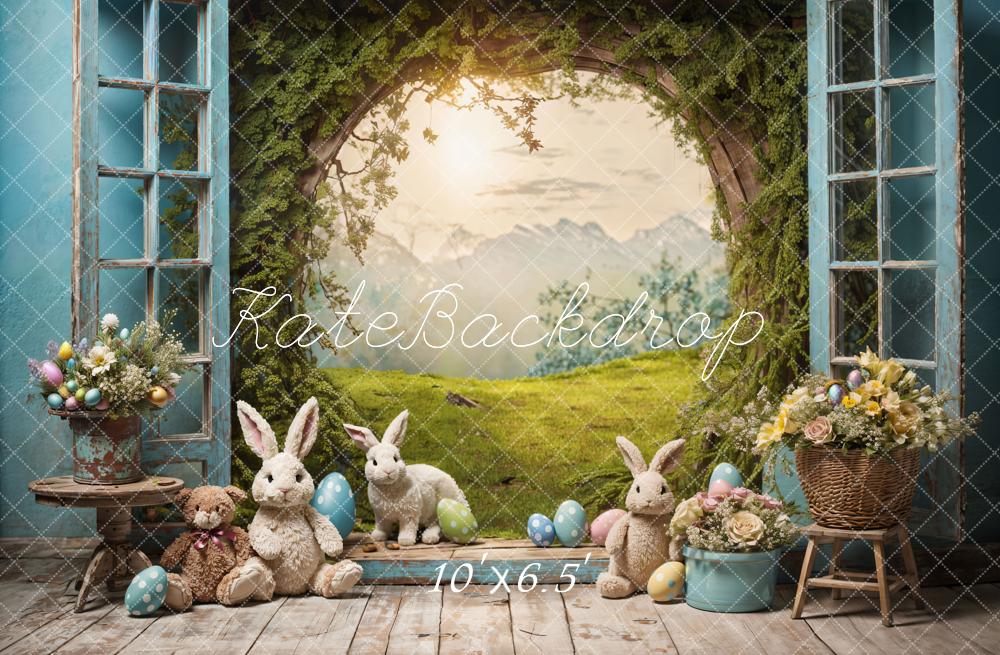 Kate Easter Bunny Hole View Alice in Wonderland Style Backdrop for Storybook-themed Photoshoots