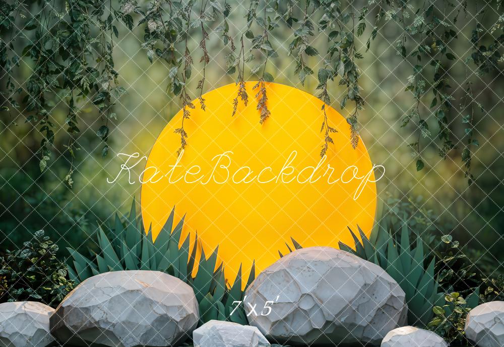 Kate Summer Jungle Sunlight Rocks Greenery Backdrop Designed by Emetselch