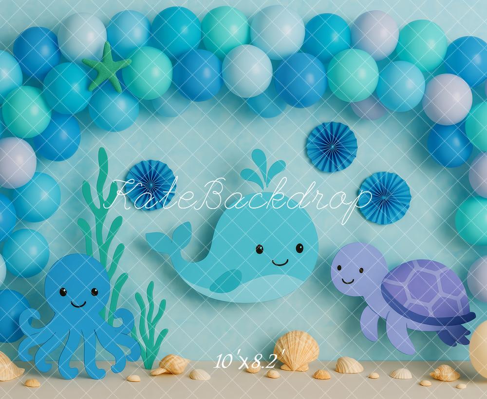 Kate Cake Smash Underwater Animals Balloon Backdrop Designed by Patty Roberts
