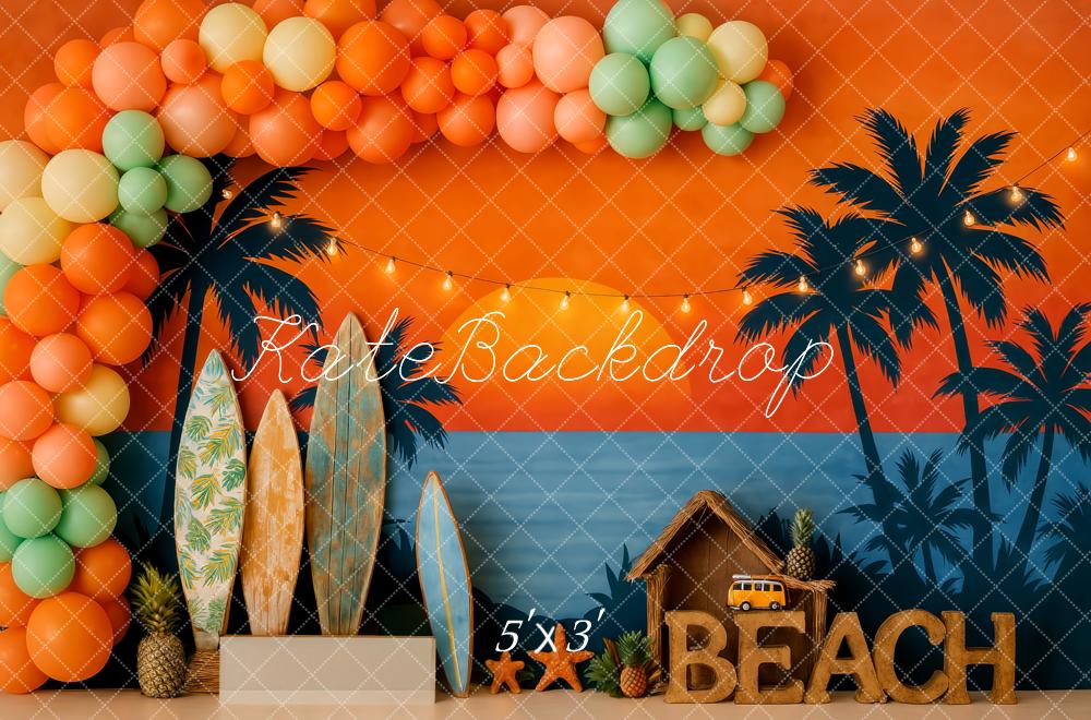 Kate Summer Beach Sunset Tropical Surfboard Backdrop Designed by Patty Roberts