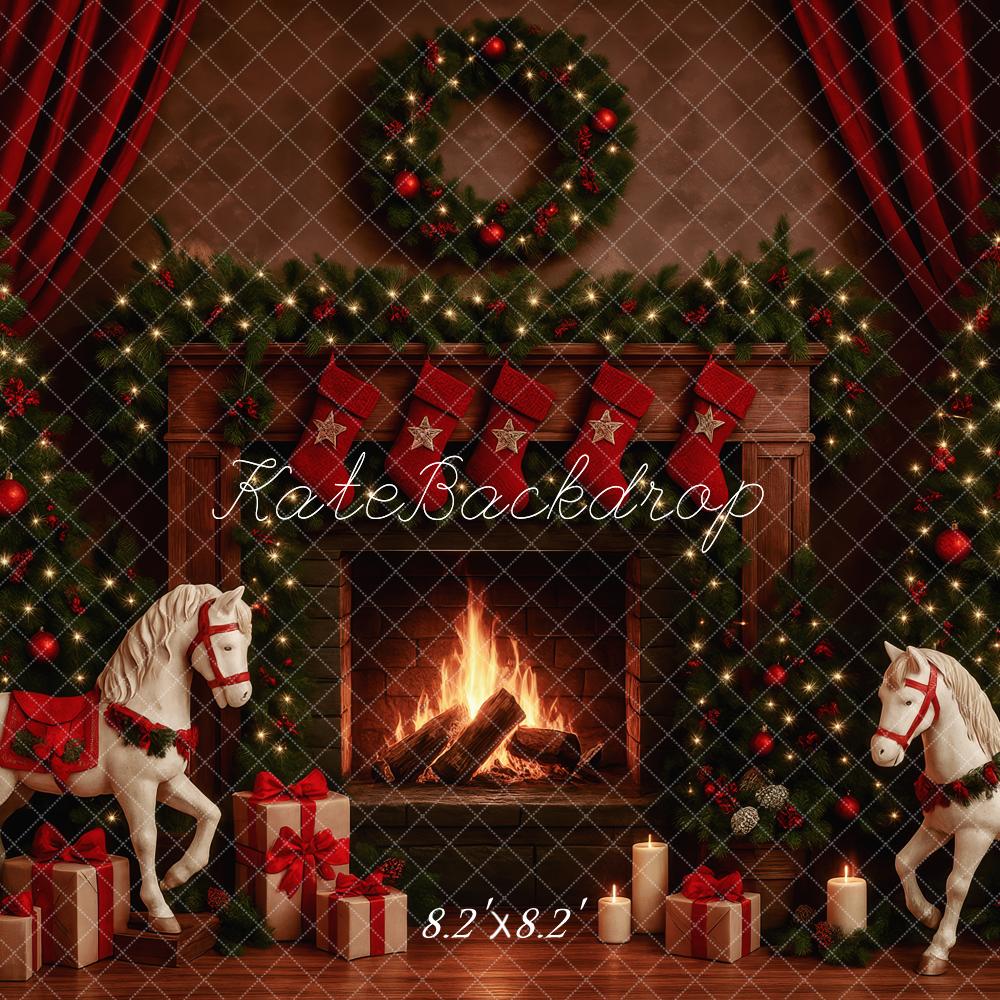 Kate Christmas Tree Fireplace Horse Gifts Backdrop Designed by Patty Roberts