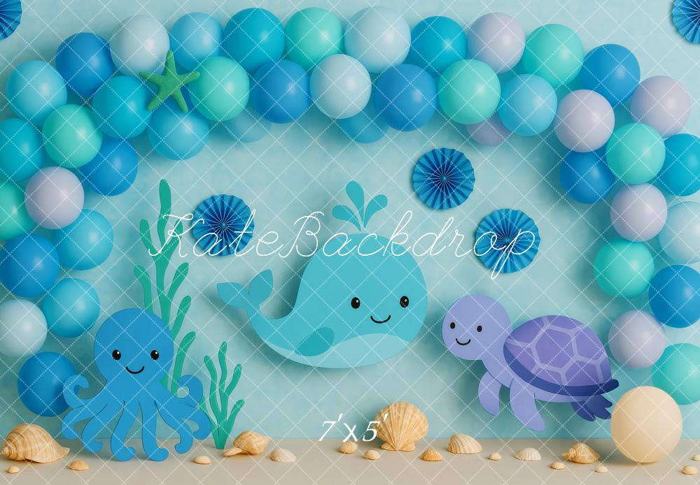 Kate Cake Smash Underwater Animals Balloon Backdrop Designed by Patty Roberts