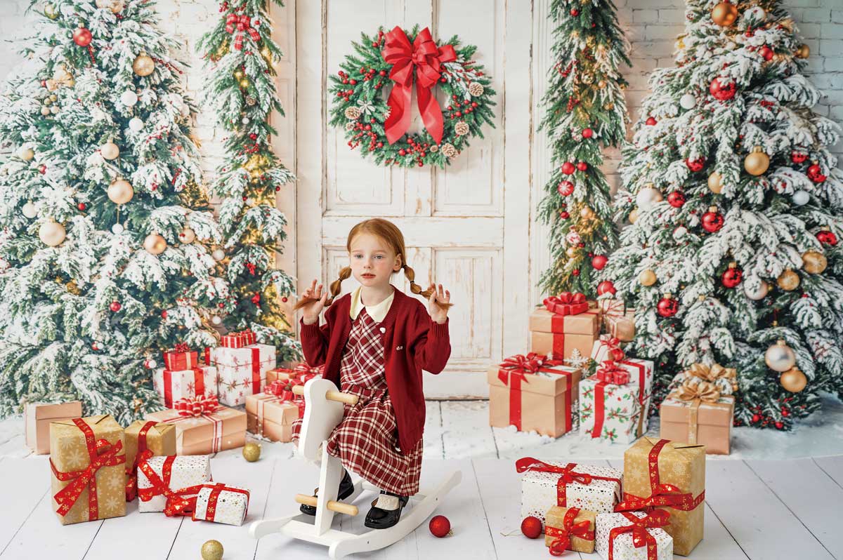 Kate Winter White Front Wooden Door Christmas Tree Gifts Photo Kit