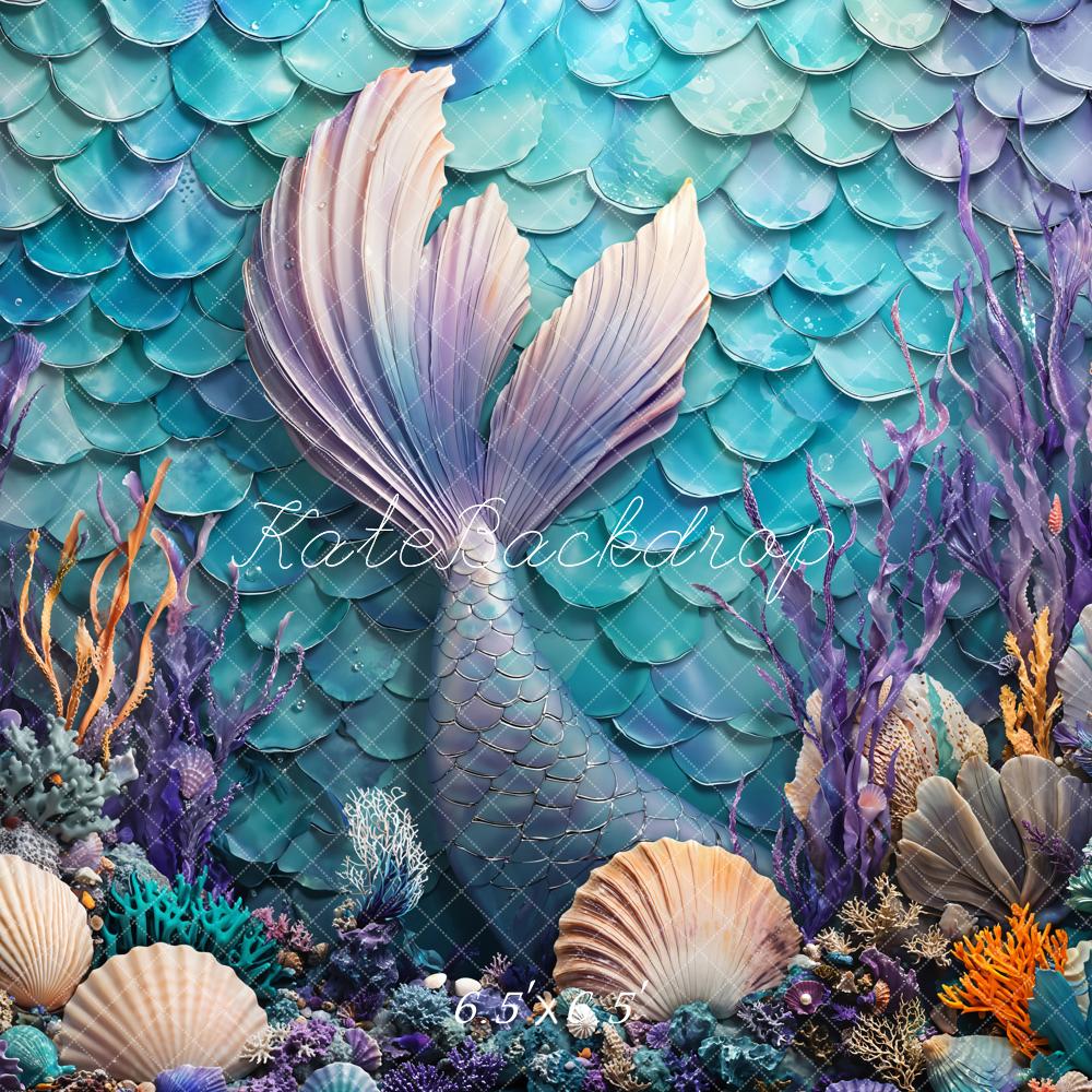 Kate Mermaid Tail Underwater Shell Seaweed Backdrop Designed by Emetselch