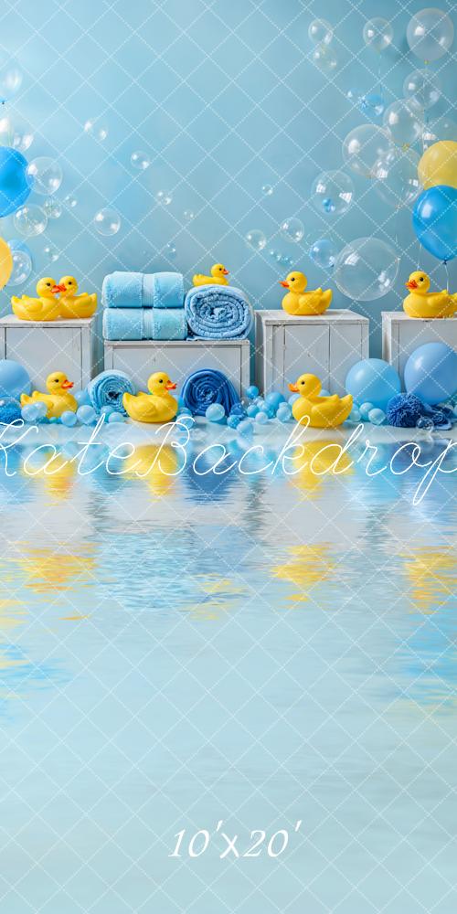 Kate Baby Shower Cake Smash Duck Yellow Blue Balloons Bath Backdrop Designed by Emetselch