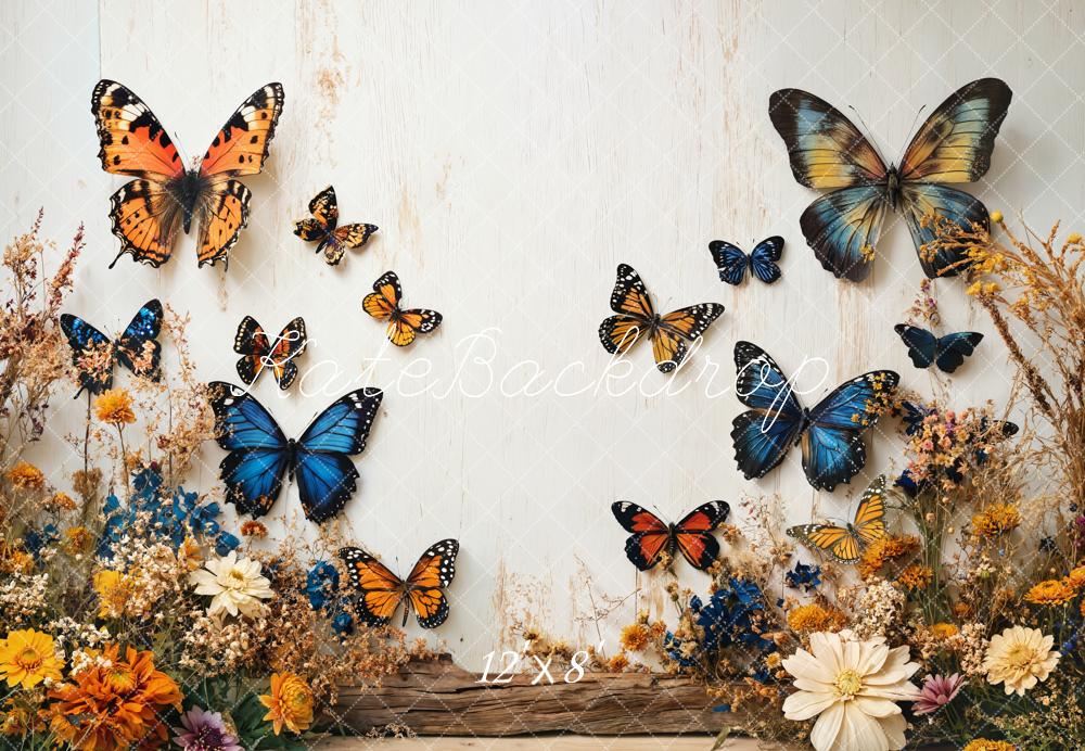 Kate Butterfly Floral Garden White Wall Backdrop Designed by Emetselch