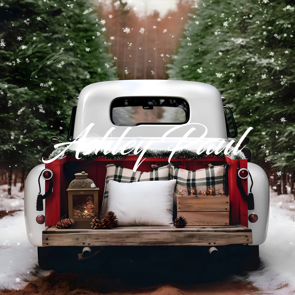 Kate Christmas Truck Snowy Forest Backdrop Designed by Ashley Paul