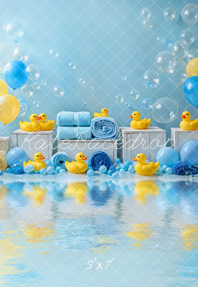 Kate Baby Shower Cake Smash Duck Yellow Blue Balloons Bath Backdrop Designed by Emetselch
