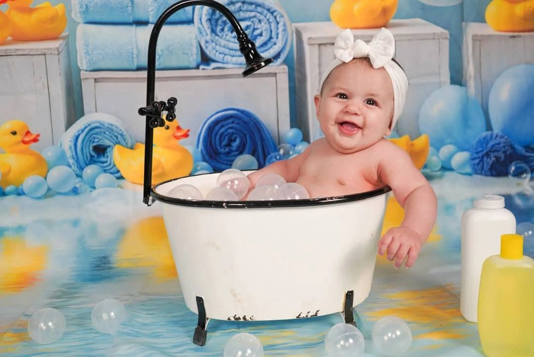 Kate Baby Shower Cake Smash Duck Yellow Blue Balloons Bath Backdrop Designed by Emetselch