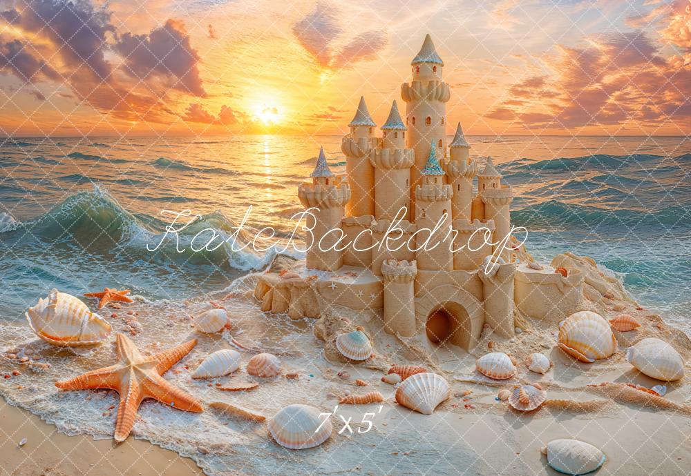 Kate Beach Sandcastle Sunset Starfish Backdrop Designed by Emetselch