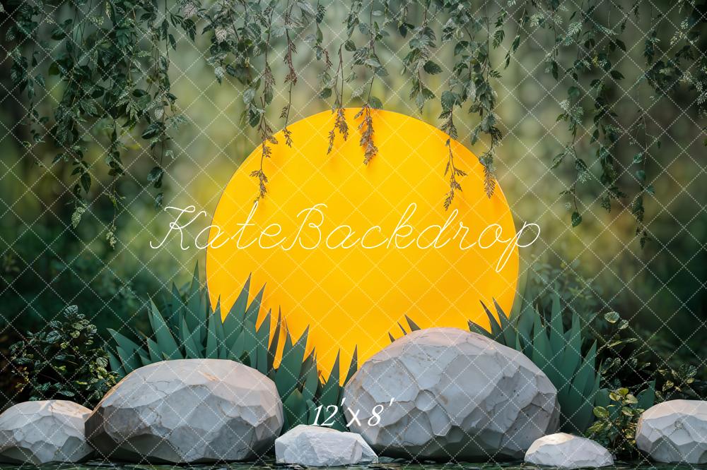 Kate Summer Jungle Sunlight Rocks Greenery Backdrop Designed by Emetselch