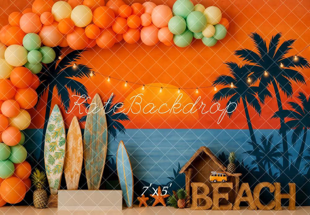 Kate Summer Beach Sunset Tropical Surfboard Backdrop Designed by Patty Roberts