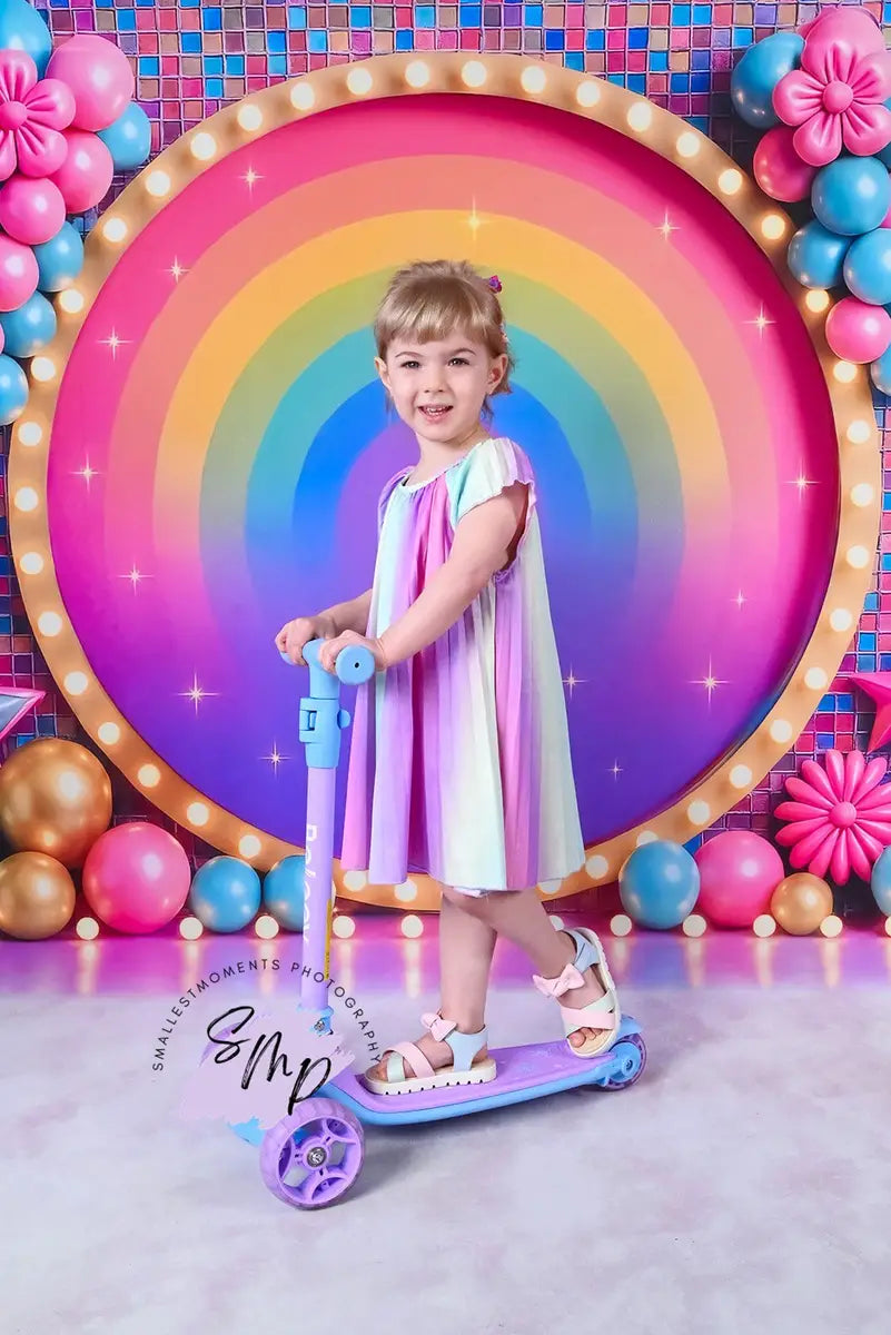 Kate Birthday Roller Girl Colorful Rainbow Balloons Backdrop Designed by Ashley Paul