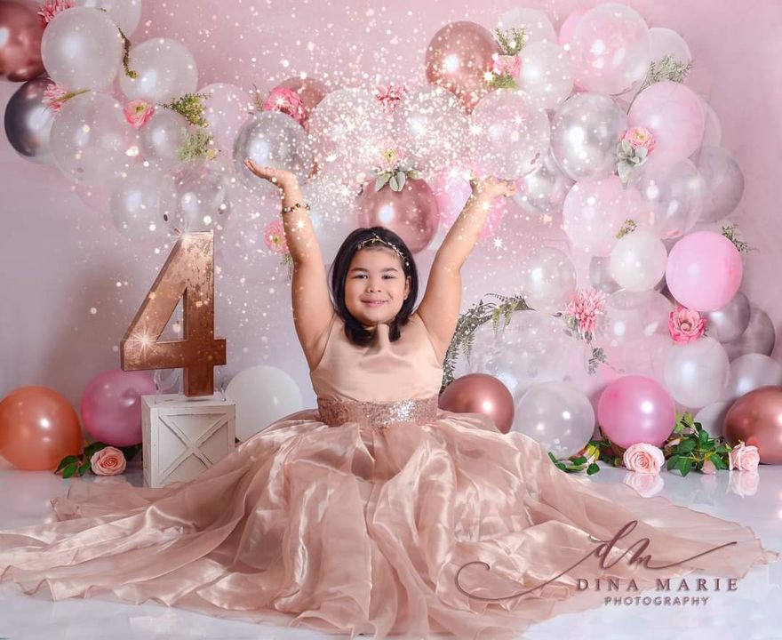 Kate Pink White and Rose Gold Floral Balloon Arch Backdrop Designed by Mandy Ringe Photography - Kate Backdrop