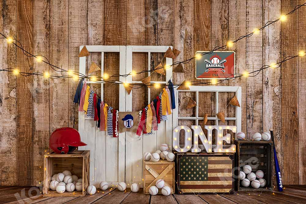 Kate Sports Baseball Backdrop Boy Birthday Cake Smash Designed by Emetselch - Kate Backdrop