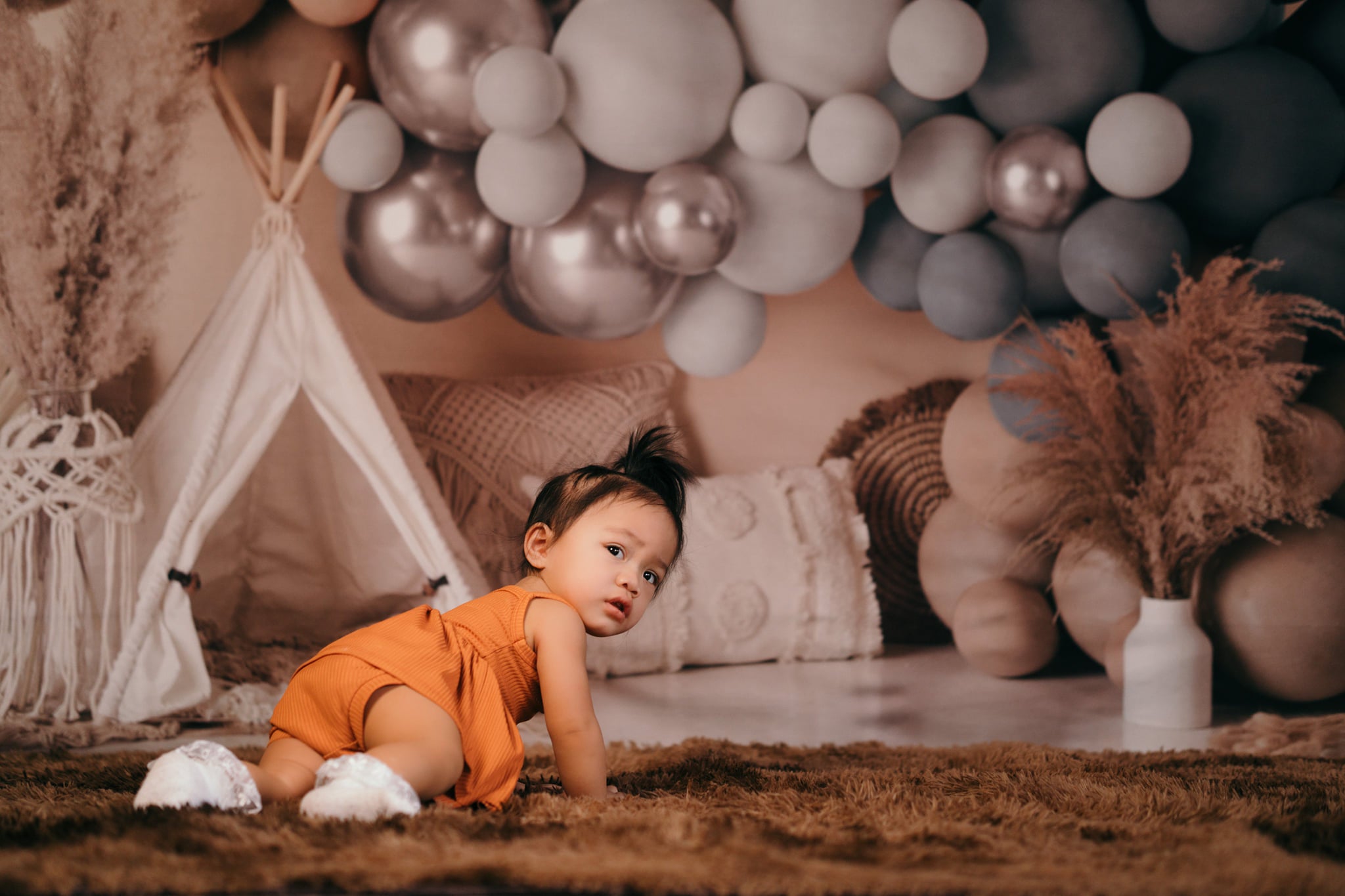 Kate Boho Balloons Tent Backdrop Matte Blue Designed by Mandy Ringe Photography