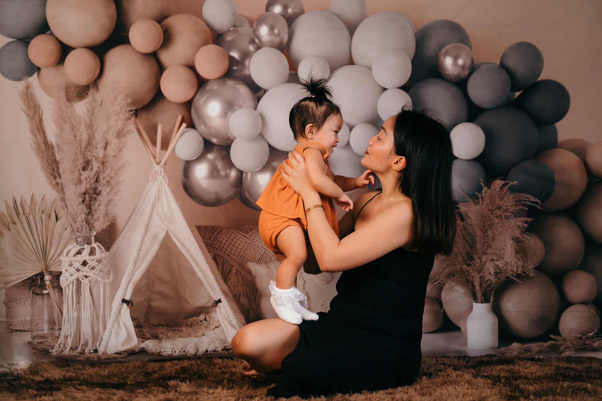 Kate Boho Balloons Tent Backdrop Matte Blue Designed by Mandy Ringe Photography