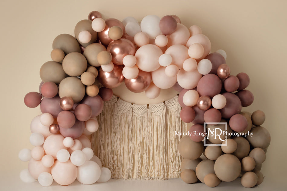 Kate Matte Balloon Arch Beige Macrame Tassel Backdrop Designed by Mandy Ringe Photography