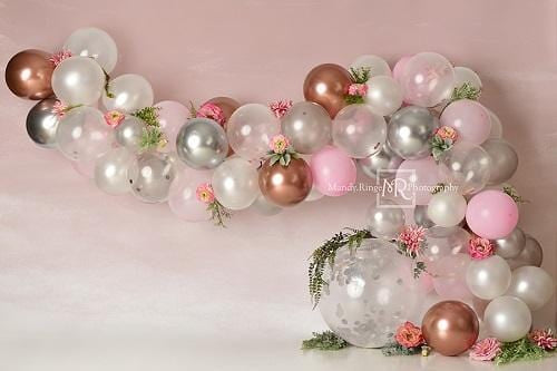 Kate Pink White and Rose Gold Floral Balloon Arch Backdrop Designed by Mandy Ringe Photography - Kate Backdrop