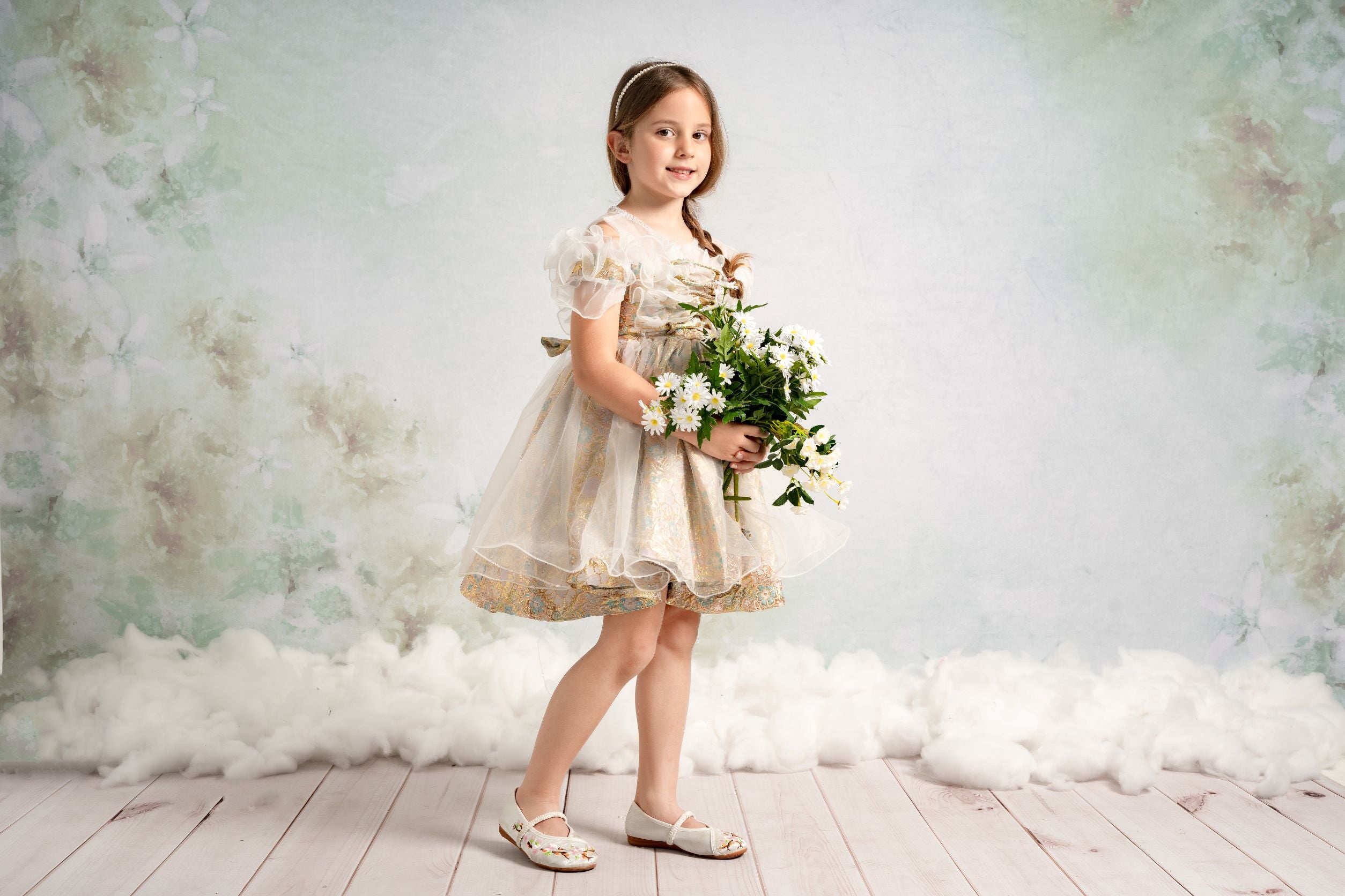 Kate Fine Art Watercolors Green Florals Abstract Backdrop designed by Veronika Gant - Kate Backdrop