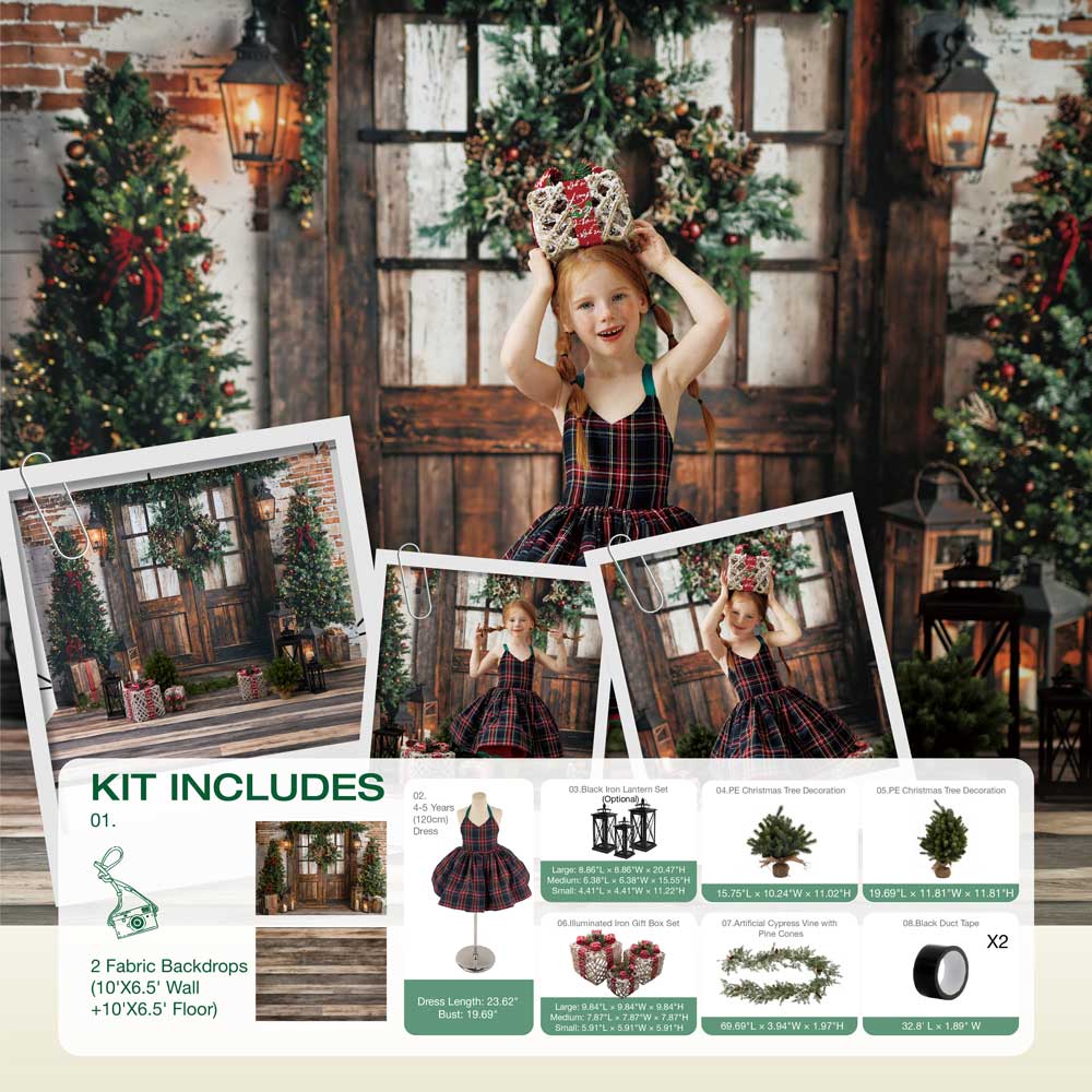 Kate Winter Christmas Tree Lantern Wooden Door Photo Kit