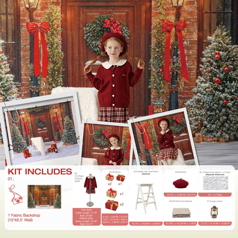 Kate Winter Christmas Tree Red Front Wooden Door Wreath Photo Kit